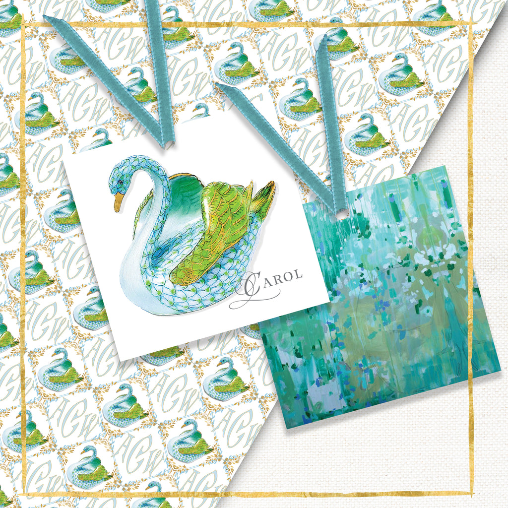 Personalized Swan Gift Tags: Aqua