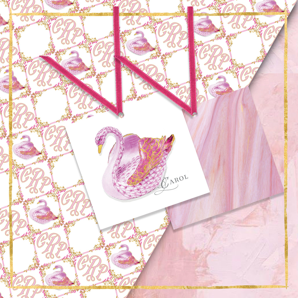 Personalized Summer Swan Gift Tags: Pink