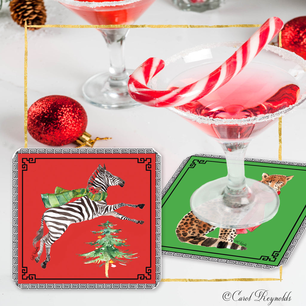 Christmas Leopard & Zebra Christmas Coasters