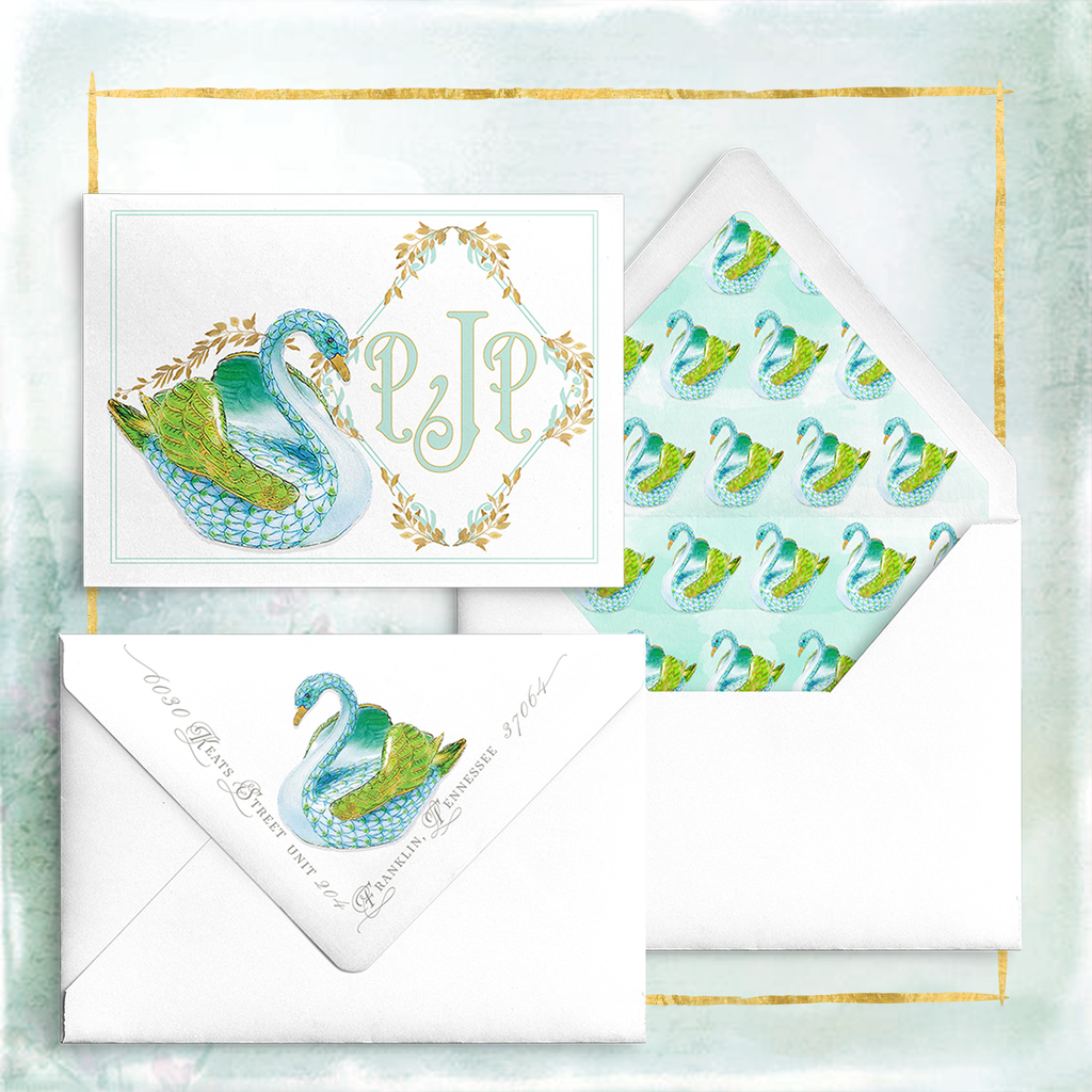 "Summer Swans" Notecards in Aqua