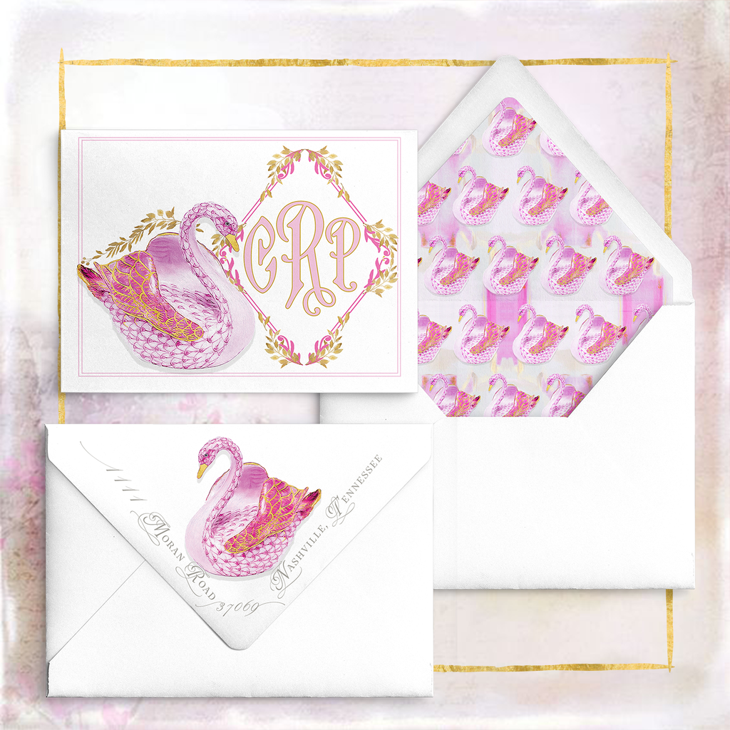 "Summer Swans" Notecards Pink